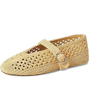 Woven Ballet Flats Women Mesh Raffia Flats Round Toe Mary Janes Comfortable Ballerina Flat Shoes | Amazon (US)