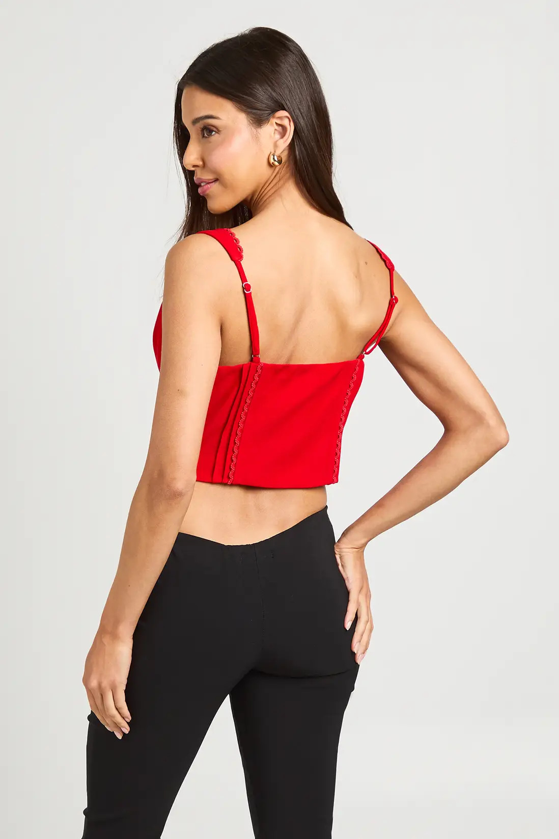 Red Halter Seam Detail Button Front Corset | Boohoo | Boohoo.com (UK & IE)