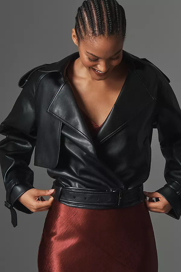 Faux Leather Crop Trench Coat Jacket | Anthropologie (US)