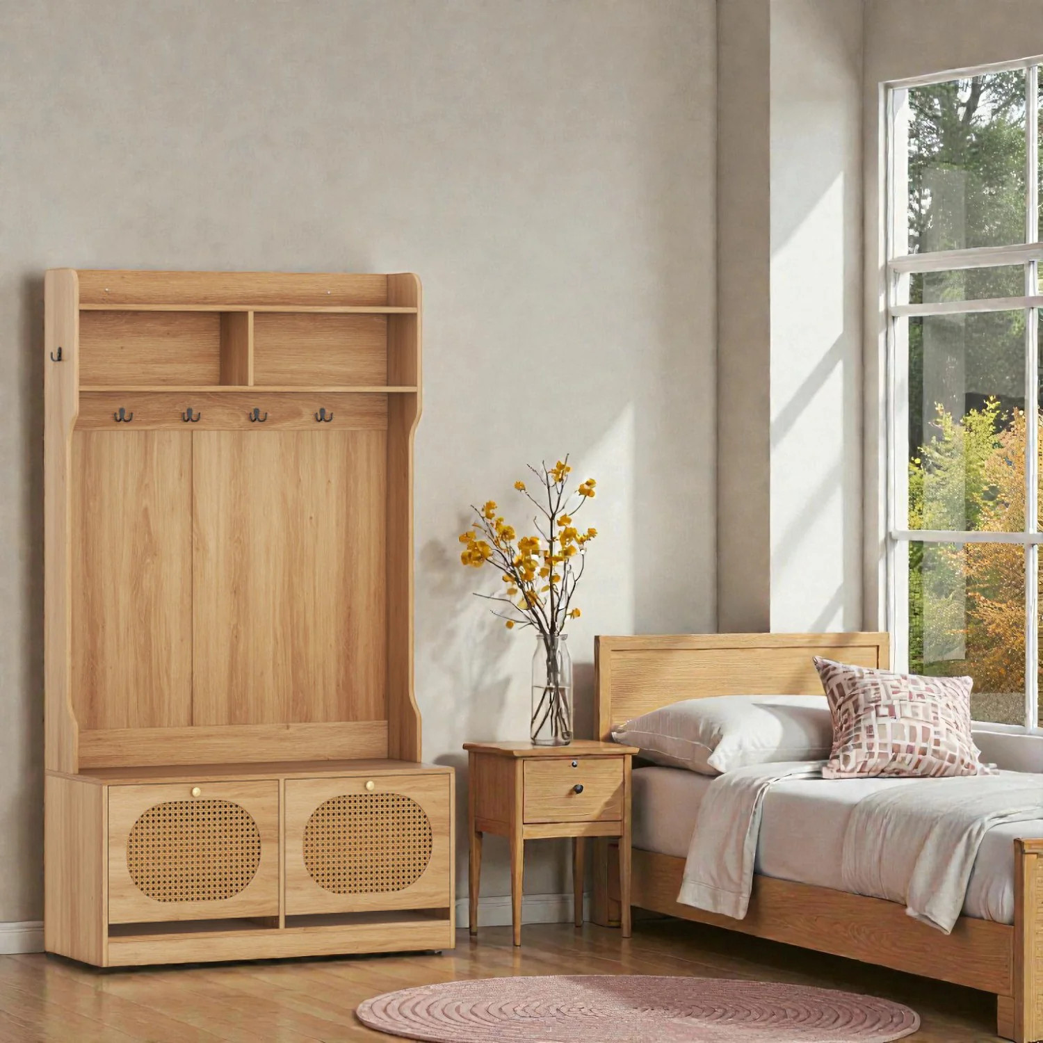 Space-Saving Entryway Organizer with 4-in-1 Coat Rack and Flip Storage | Shop Simon