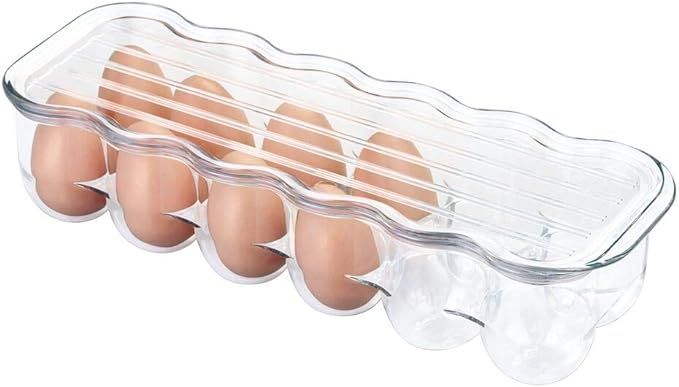 mDesign Stackable Plastic Covered Egg Tray Holder, Storage Container and Organizer for Refrigerat... | Amazon (US)