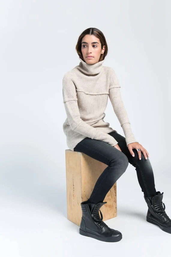 Womens Turtleneck Knit Long Sleeve Sweater High Neck Top | Etsy | Etsy (US)