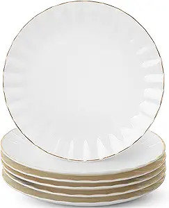 BTaT- White Dessert Plates, Set of 6, 8 inch, White Porcelain with Gold Trim, Small Plate, Small ... | Amazon (US)