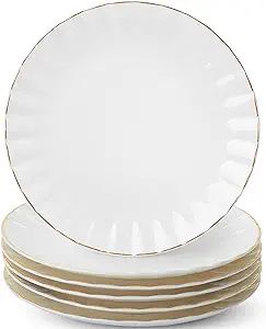 BTaT- White Dessert Plates, Set of 6, 8 inch, White Porcelain with Gold Trim, Small Plate, Small ... | Amazon (US)