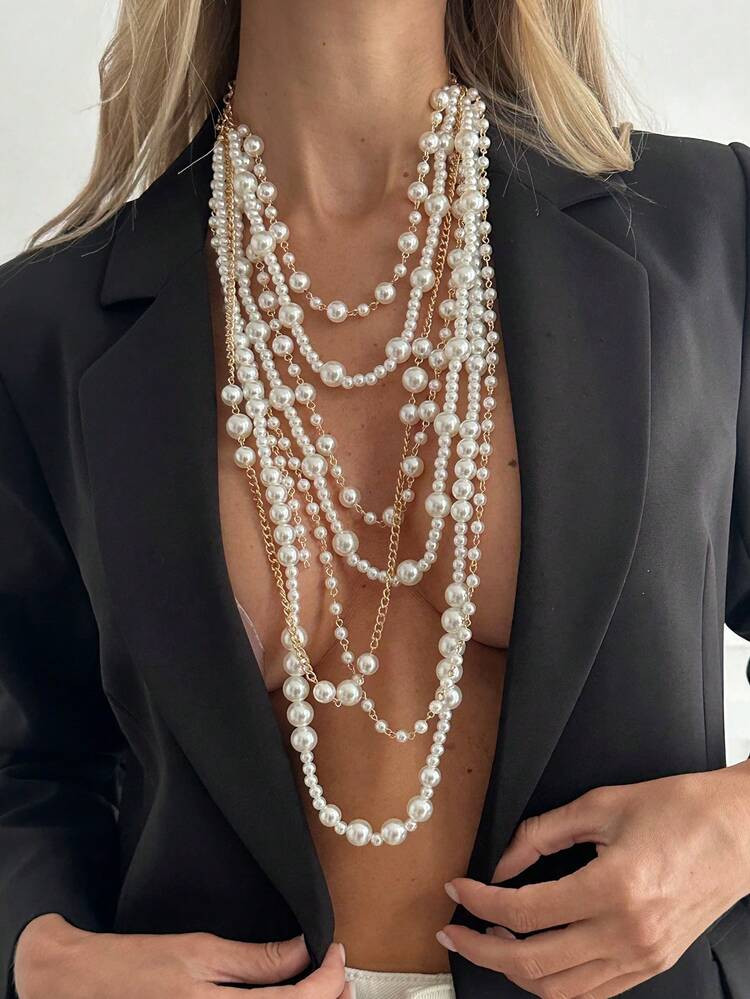 1pc Bohemian Multi-Layer Faux Pearl Fashion Women's Cross Chain Necklace, Luxurious Retro Exaggerated Necklace For Daily, Festival, Party, Versatile Jewelry Gift For Women | SHEIN