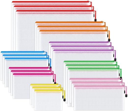 Smarpau Mesh Zipper Pouch, 24 Pack 8 Sizes 8 Colors Plastic Zipper Pouches for Organizing, Multip... | Amazon (US)