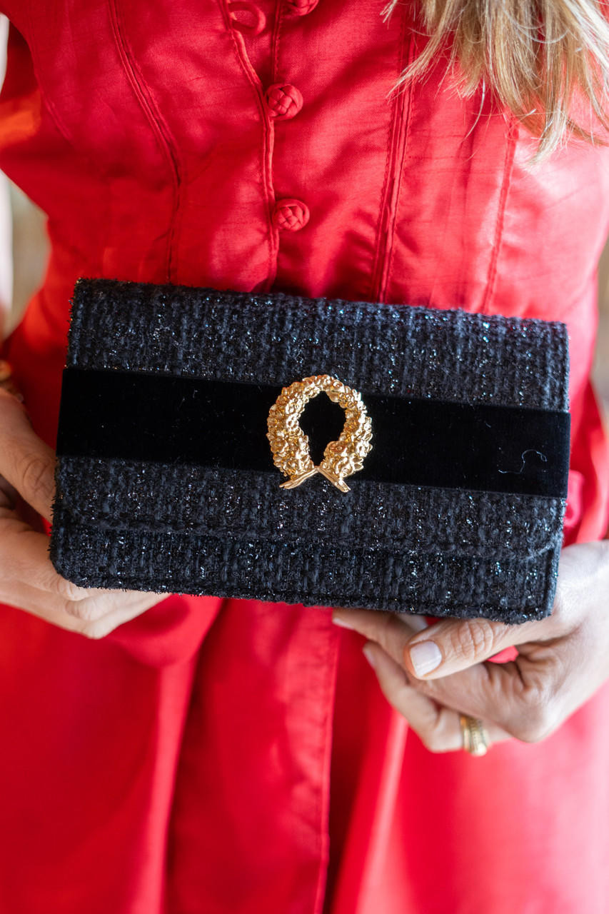 Coco Clutch - Black Velvet Band with Gold Wreath | Lisi Lerch Inc