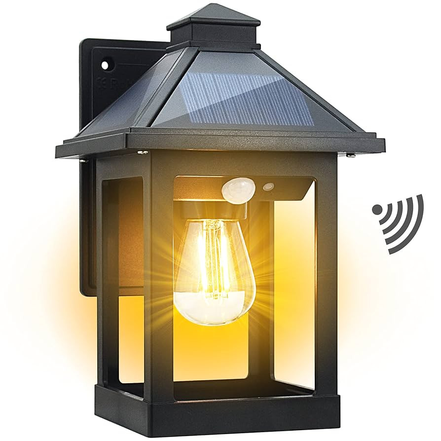 Solar Powered Wall Lanterns Outdoor with 3 Modes, Dusk to Dawn Motion Sensor LED Sconce Lights Wa... | Amazon (US)
