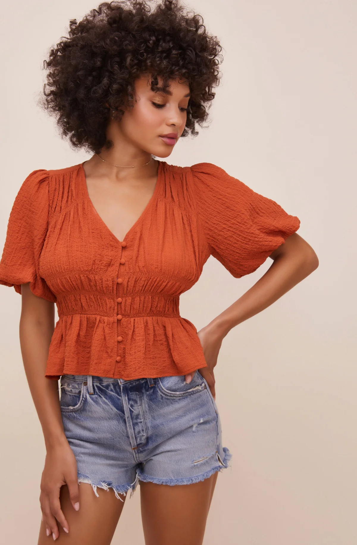 Ora Puff Sleeve Peplum Top | ASTR The Label (US)