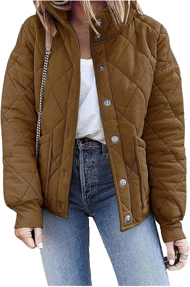 uSecee Womens Dolman Lightweight Quilted Jackets Stand Collar Zipper Short Padded Coat Baggy Puff... | Amazon (US)