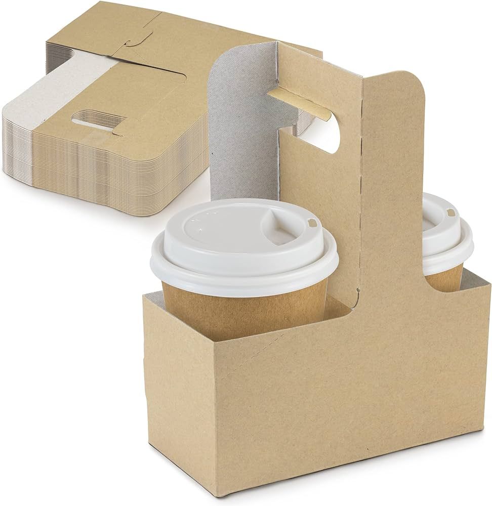 [25 Pack] 2 Cup Drink Carrier with Handle - Kraft Paperboard Handled Drink Carriers 12 - 30 oz To... | Amazon (US)