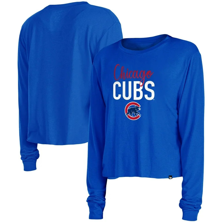 Women's 5th & Ocean by New Era Royal Chicago Cubs Cropped Long Sleeve T-Shirt - Walmart.com | Walmart (US)