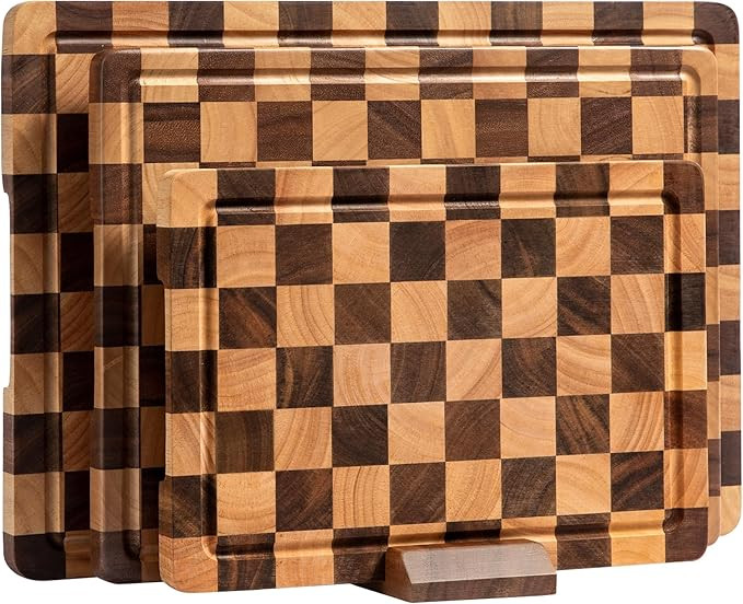 Cutting Board Set, Acacia Wood Checkered Cutting Boards for Kitchen, 3 pcs Chopping Board with Ju... | Amazon (US)