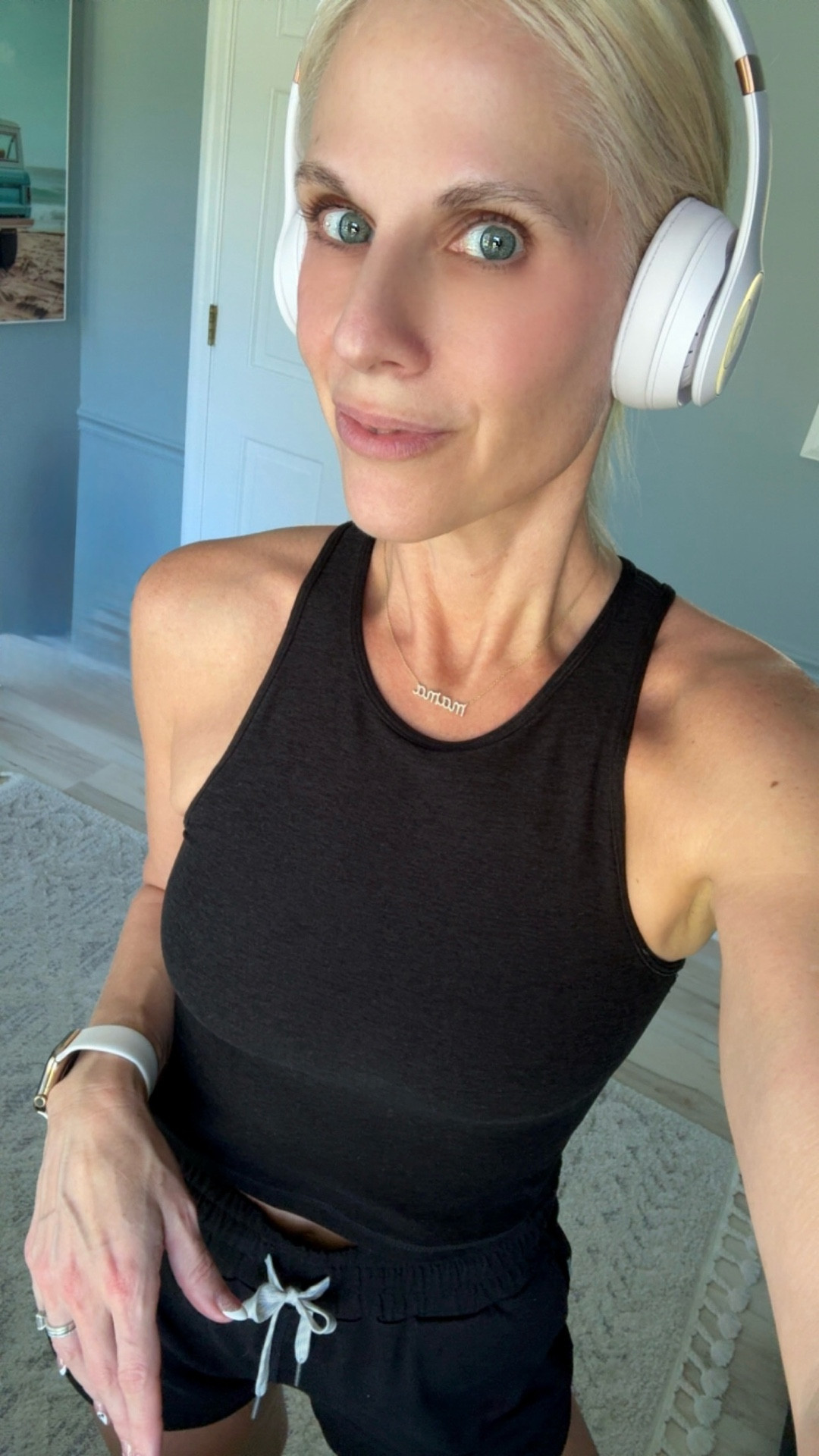 Who else takes dance breaks between sets?!  If not, you should.
Tank/Shorts: Vuori halo performance both XS
Sneakers: Nike Air Max Dawn SE safari animal

Workout outfit / active wear / athleisure / Vuori / Nike

#LTKOver40 #LTKStyleTip #LTKActive