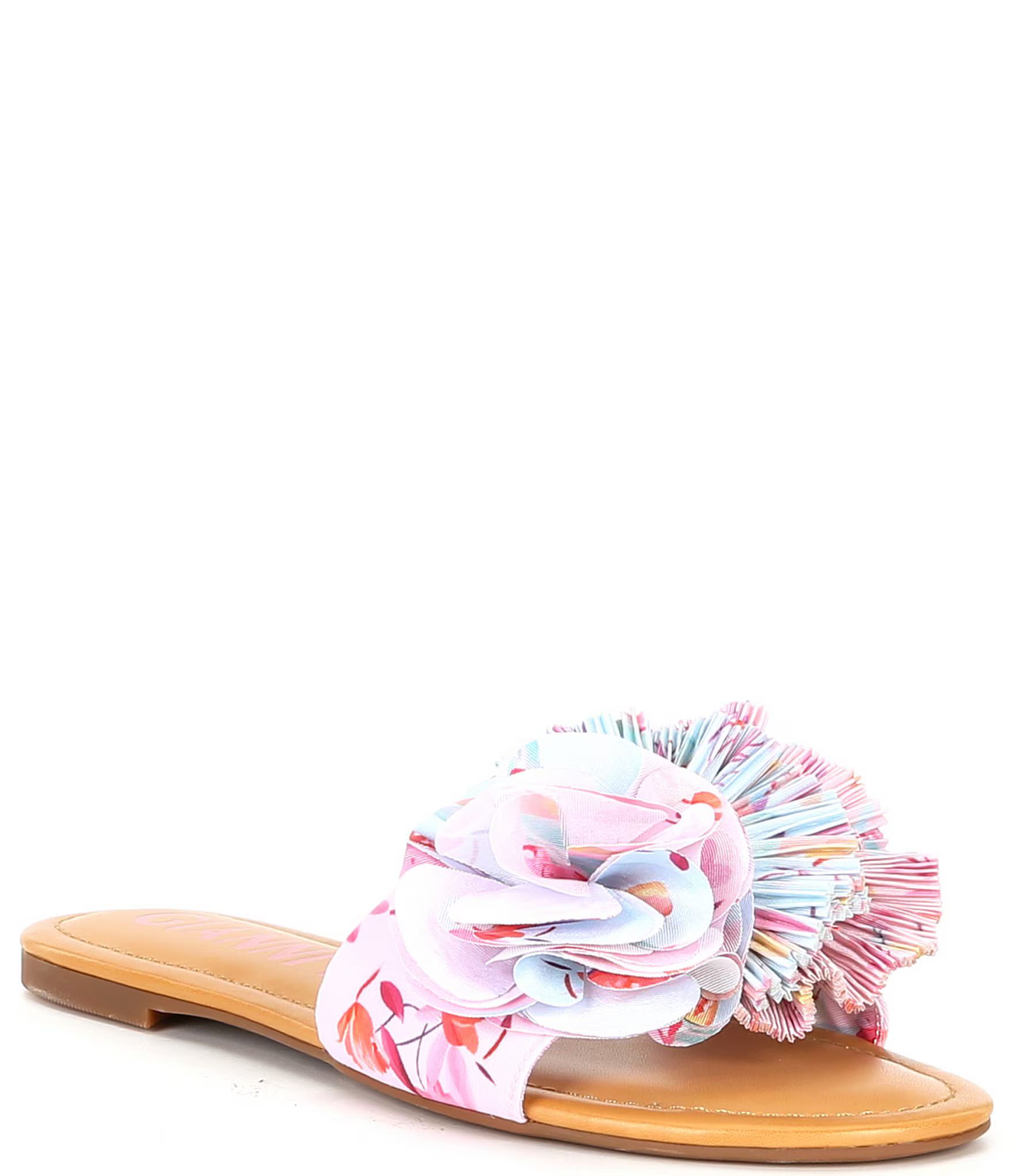 Zaven Floral Print Ruffle Slide Sandals | Dillard's