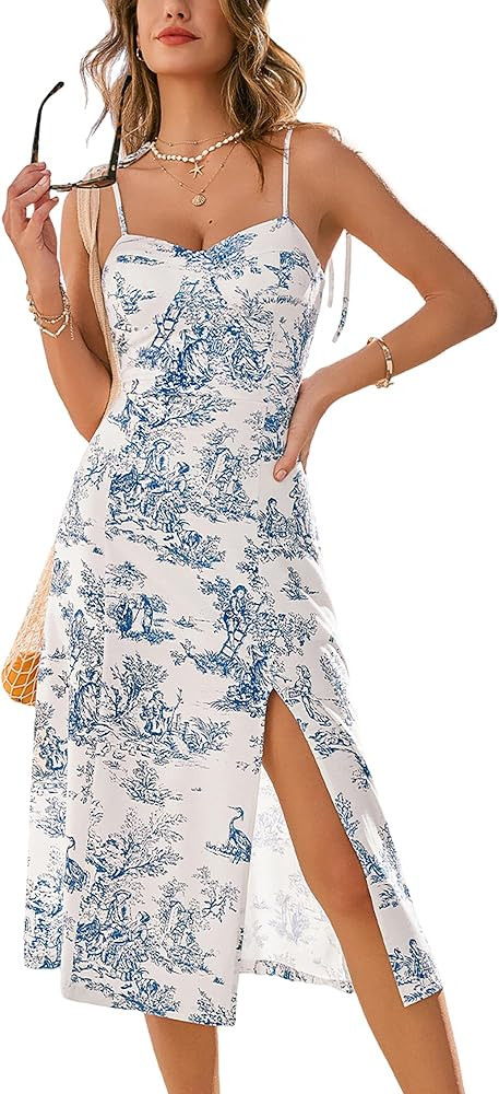 CUPSHE Women\u2019s Summer Midi Dress Spaghetti Straps Sundress Sleeveless Smocked Pattern A-Line... | Amazon (US)