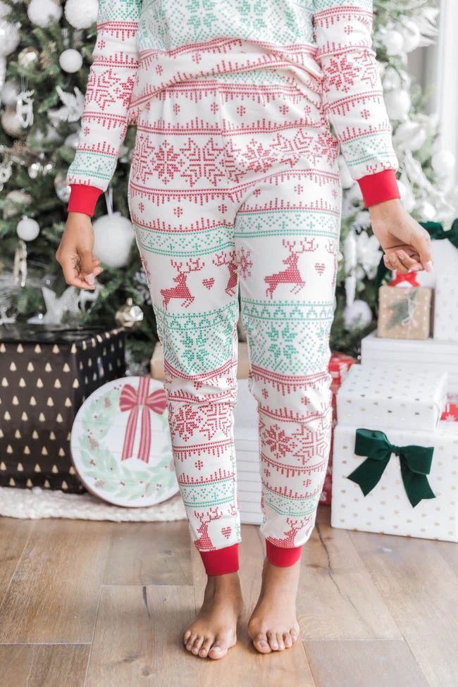 Snowy Dream Ivory/Green Pajama Pants | The Pink Lily Boutique