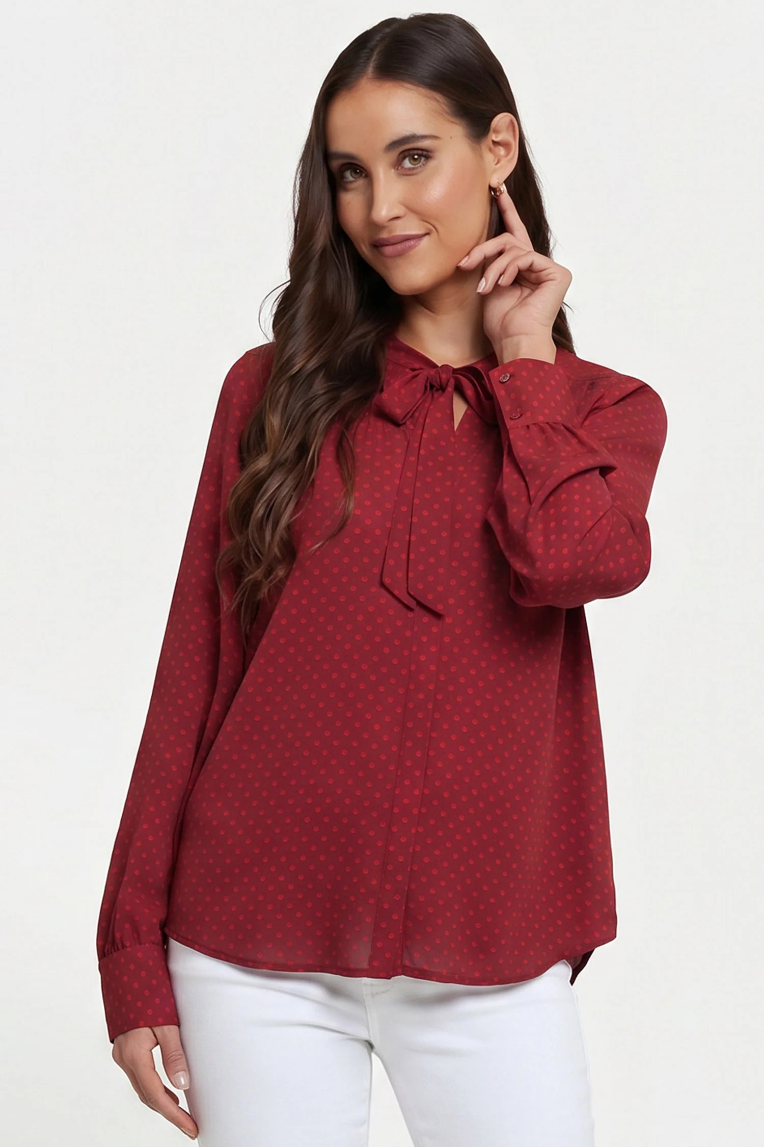 Tie-Neck Blouse - Claret Dots | NYDJ