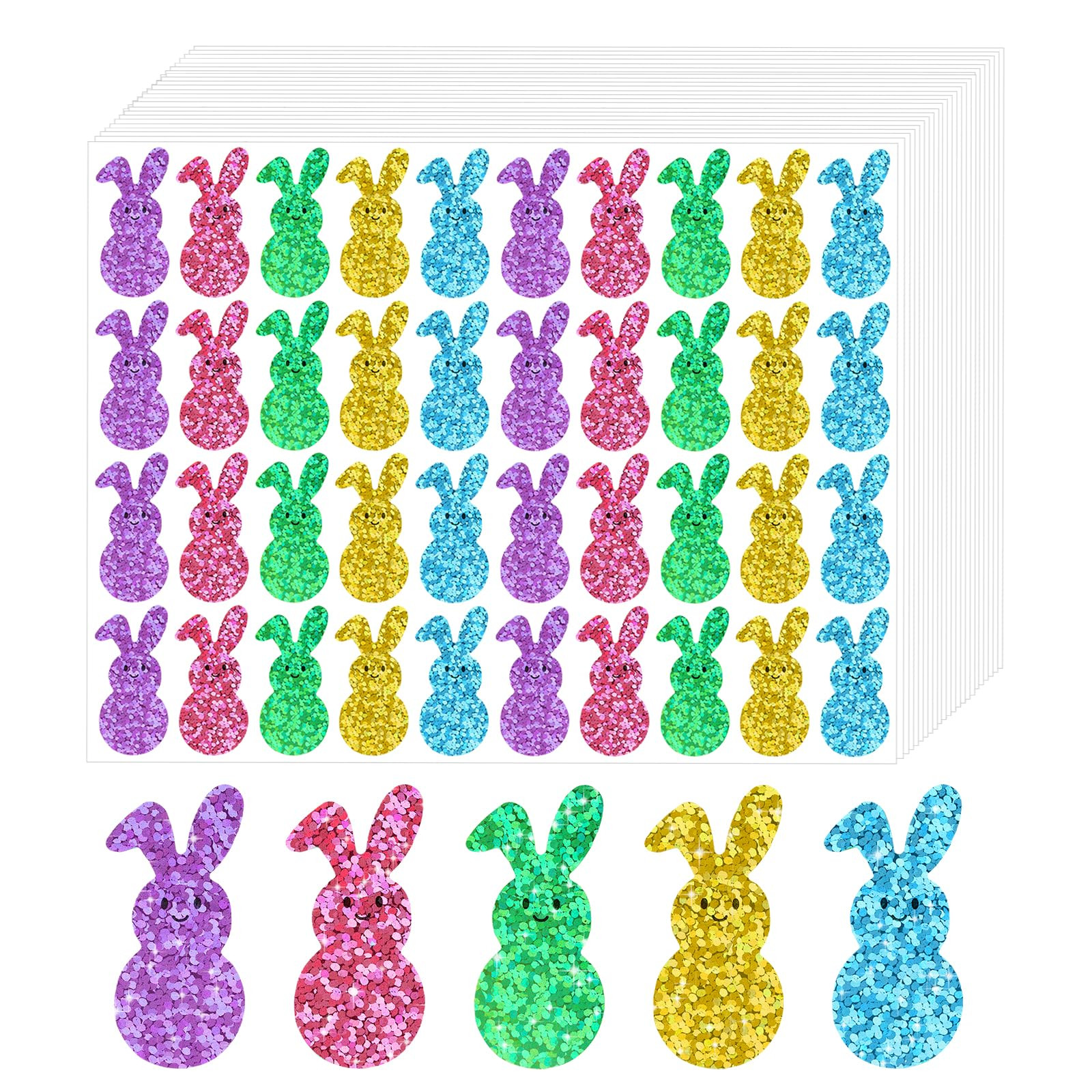 Anwyll Easter Bunny Stickers,600Pcs Holographic Easter Peeps Stickers for Kid Adult,Self-Adhesive... | Amazon (US)