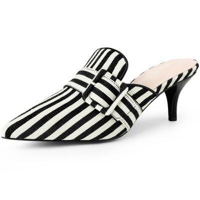 BLISSFUL STEP Women's Stripe Slip on Pointed Toe Kitten Heels Slides Mules 5.5 Black | Target