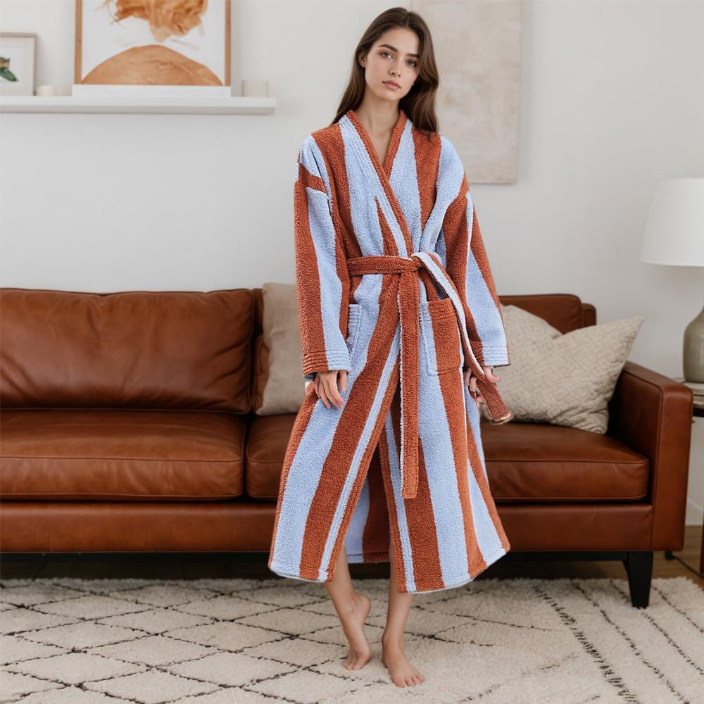 Womens Plush Robes Long Soft Fluffy Bathrobe Bathrobe With Pocket Belt Warm Robes | Amazon (US)