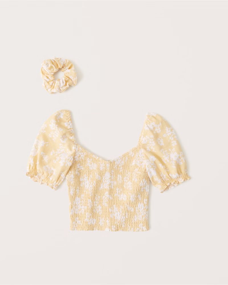Smocked Puff Sleeve Linen Set Top | Abercrombie & Fitch (US)