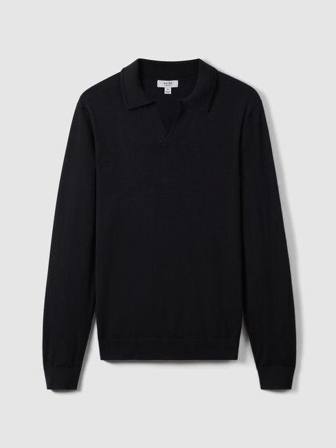 Merino Wool Open Collar Polo Shirt | Reiss UK