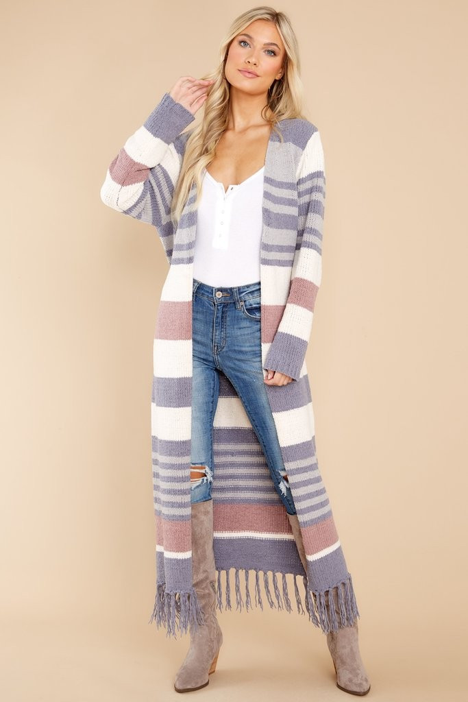 Smitten With You Grey Multi Stripe Cardigan | Red Dress 