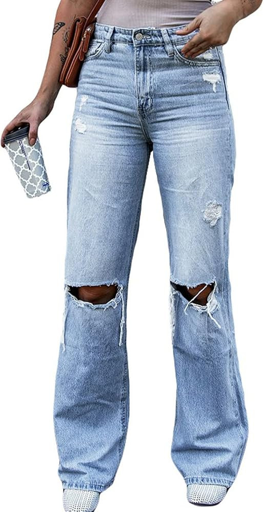 High Waisted Jeans for Women Casual Blue Distressed High Waist Skinny Jeans High Waist Bodycon Ri... | Amazon (US)