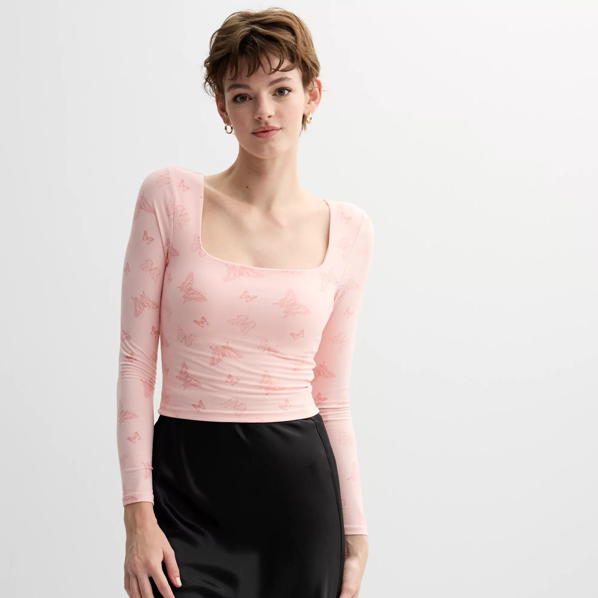Juniors' Harper & Ivy Long Sleeve Yummy Contour Square Neck Top | Kohl's