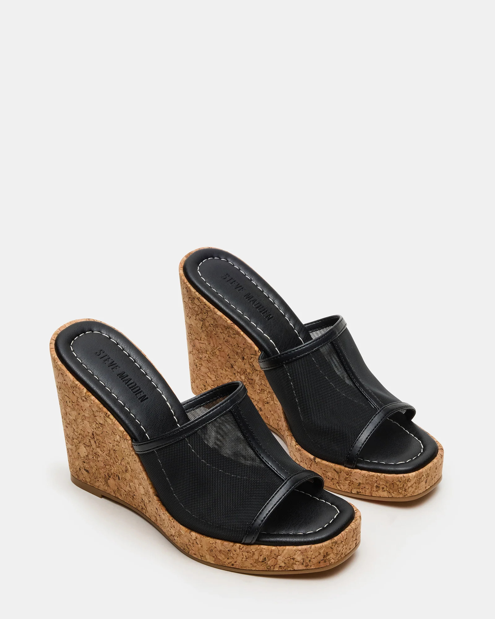 CRUZ Black Square-Toe Platform Mesh Wedge Mule Women's Sandal | Steve Madden (US)