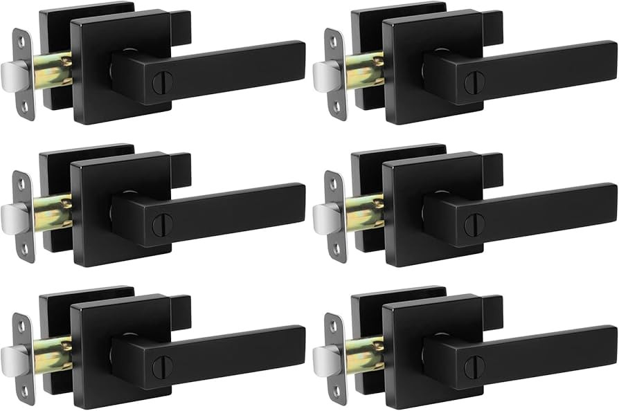 Matte Black Door Handle Interior Knob Keyless Levers Set (6 Pack), Heavy Duty Privacy Lock for Be... | Amazon (US)