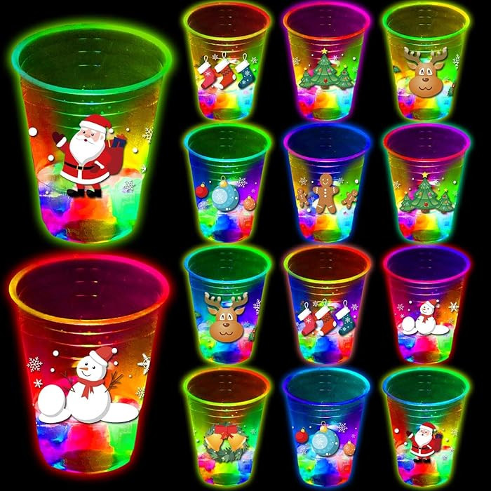 mishunyus 24 Pcs Christmas Party Cups, Glow Christmas Theme Cups, for Holiday Party Supplies, for... | Amazon (US)