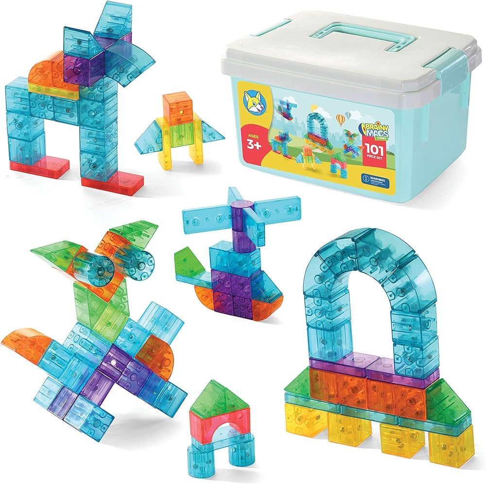 Play Brainy 101 Pieces Magnetic Cubes for Kids - 3D Building Blocks Set with Transparent Blocks i... | Amazon (US)