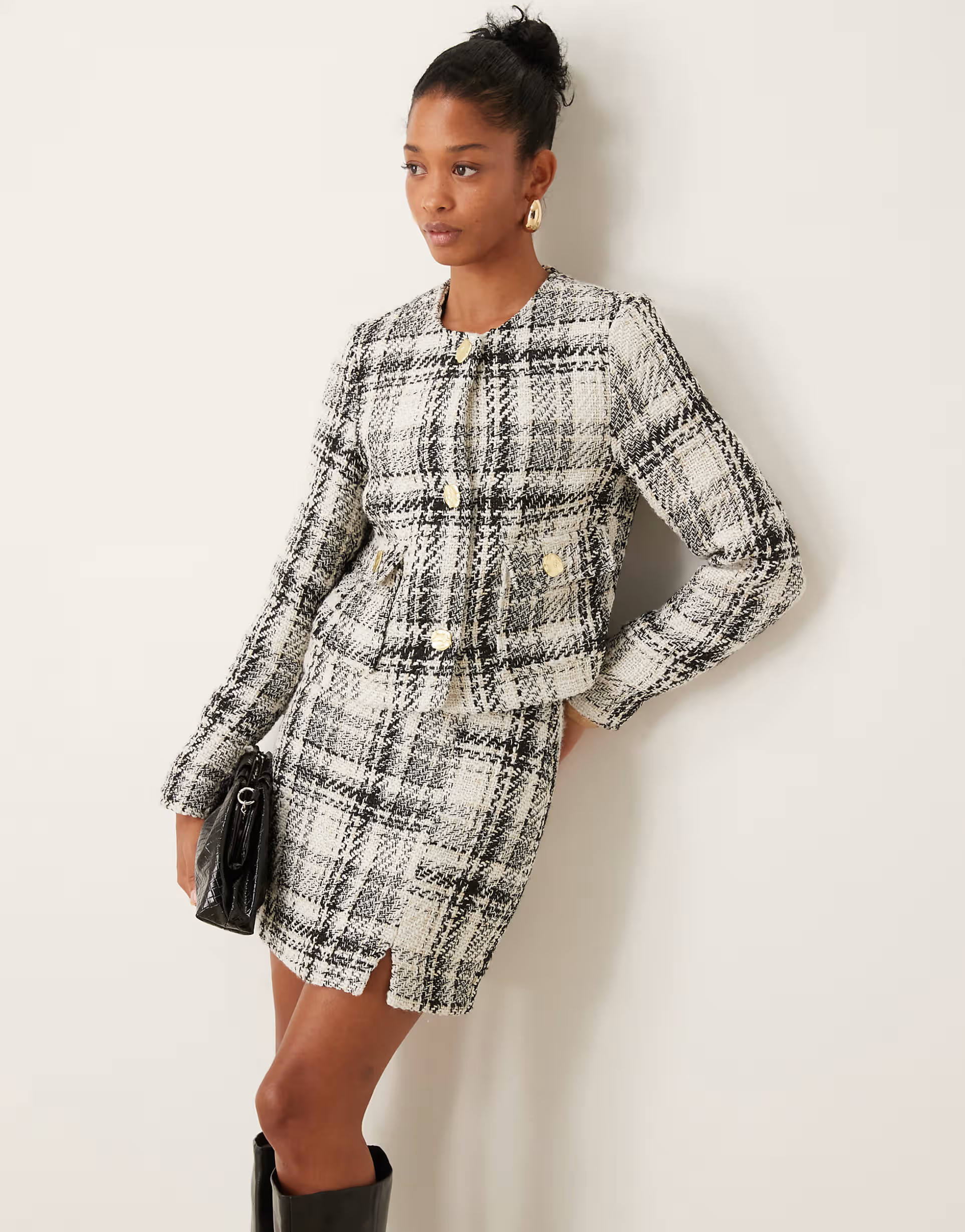 New Look boucle cropped jacket co-ord in white check | ASOS (Global)