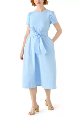 Crown & Ivy Women's Short Sleeve Pintuck Knit Dress, Blue, Medium | Belk