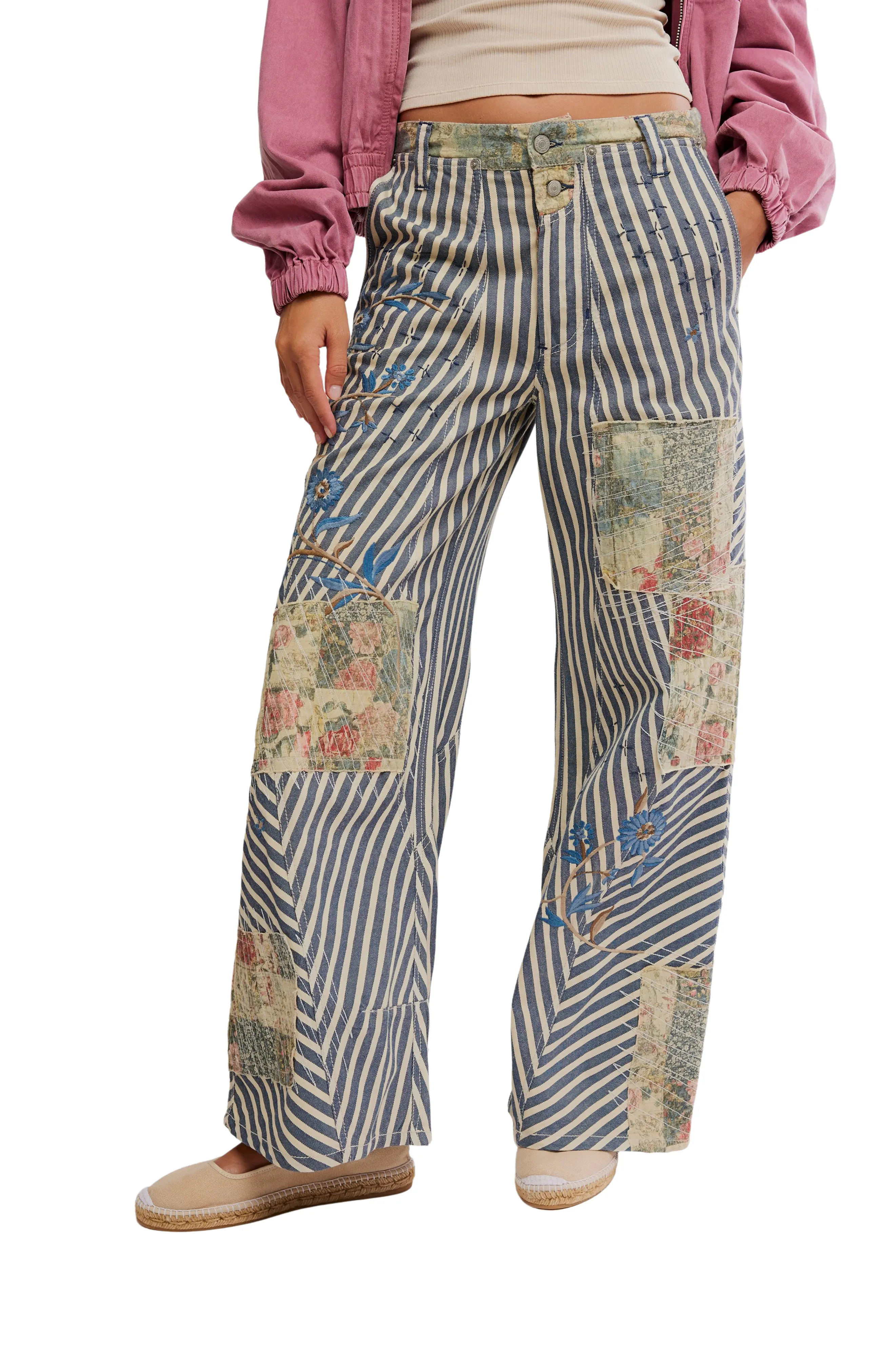 Runyon High Waist Patch Detail Stripe Cotton Pants (Women) | Nordstrom | Nordstrom