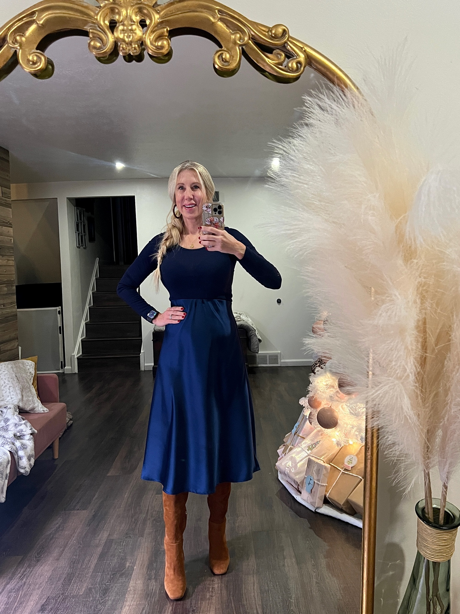 #samedelman #navyblue #skirtoutfit #christmasoutfit #tallboots #suedeboots

#LTKSeasonal #LTKworkwear #LTKshoecrush