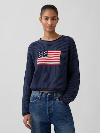 100% Cotton Oversized Crop Americana Sweater | Gap (US)