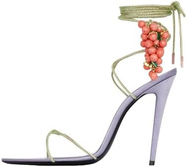 Rhinestone Lace Up High Heel Sandals for Women Satin Strappy Crisscross Open Pointed Toe Stiletto... | Amazon (US)
