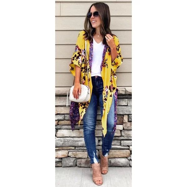 Women's 3/4 Sleeve Floral Kimono Cardian | Walmart (US)