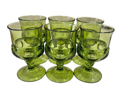 VINTAGE INDIANA GLASS KINGS CROWN AVOCADO GREEN PORT WINE SHERRY GLASSES SET 6  | eBay | eBay CA