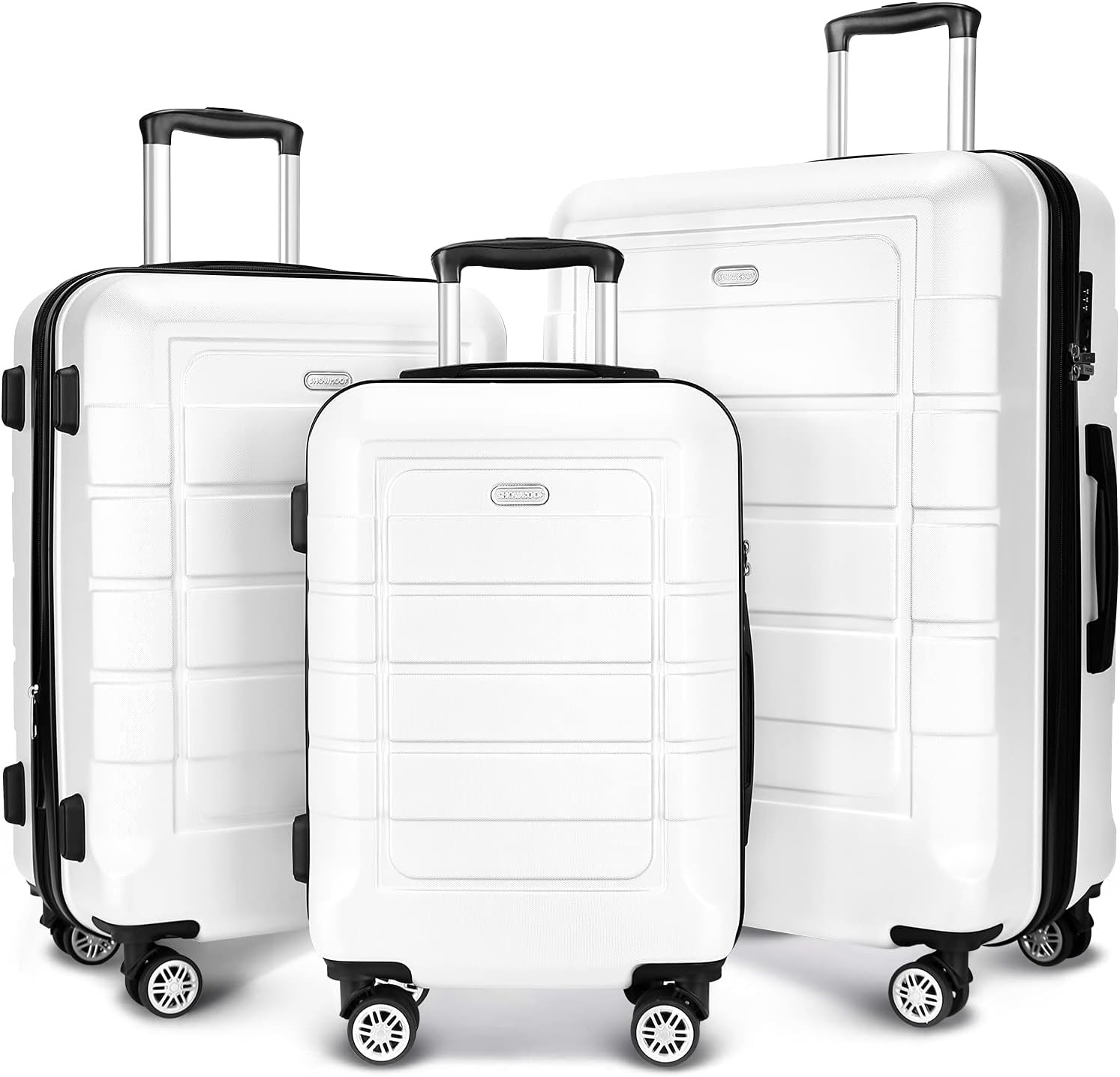 SHOWKOO Luggage Sets Expandable PC+ABS Durable Suitcase Sets Double Wheels TSA Lock White 3pcs | Amazon (US)