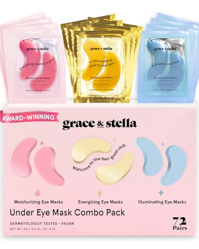 Under Eye Mask - Reduce Dark Circles, Puffy Eyes, Undereye Bags, Wrinkles - Gel Under Eye Patches, Vegan Cruelty-Free Self Care by grace and stella (72 Pairs, GoldPinkBlue)24 Pair (Pack of 3) | Amazon (US)