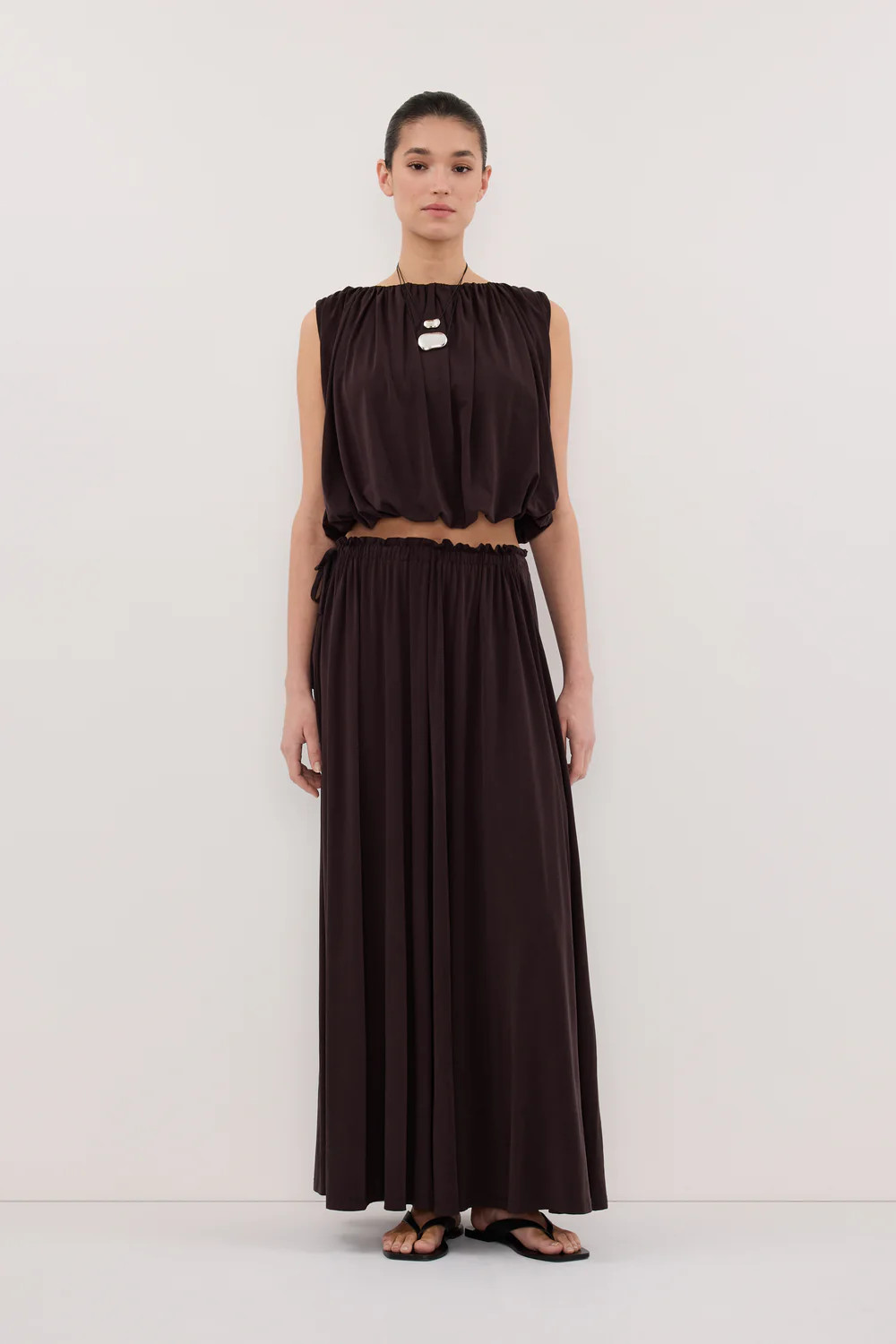 AVA BURNT CHOC MODAL BLEND MIDI SKIRT | DISSH