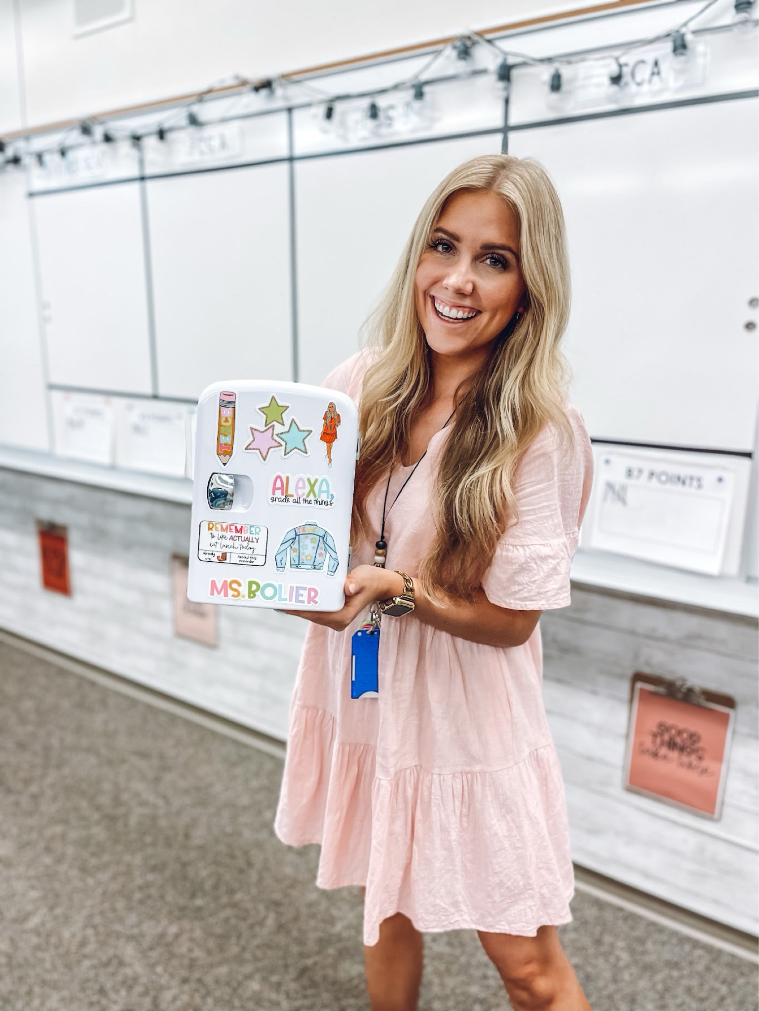 baby mini fridge for the classroom! perfect for keeping your lunch cold! it actually can keep things cold or warm! I decorated mine with stickers from @jackiconeink 

| classroom | mini fridge | middle school teacher 

#LTKFindsUnder50 #LTKWorkwear
