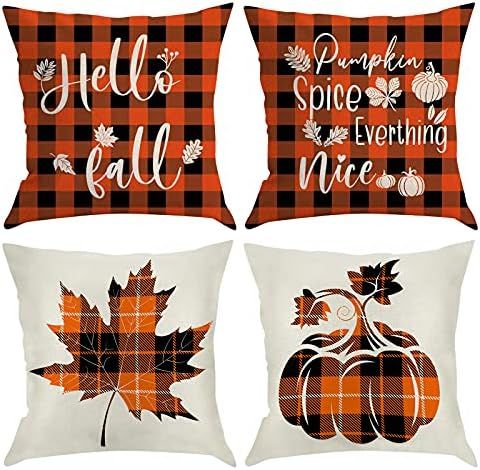 Fall Pillow Covers 18x18 Inch,4 Pcs Thanksgiving Pillow Cases Autumn Pumpkin Leaves Pillow Covers... | Amazon (UK)