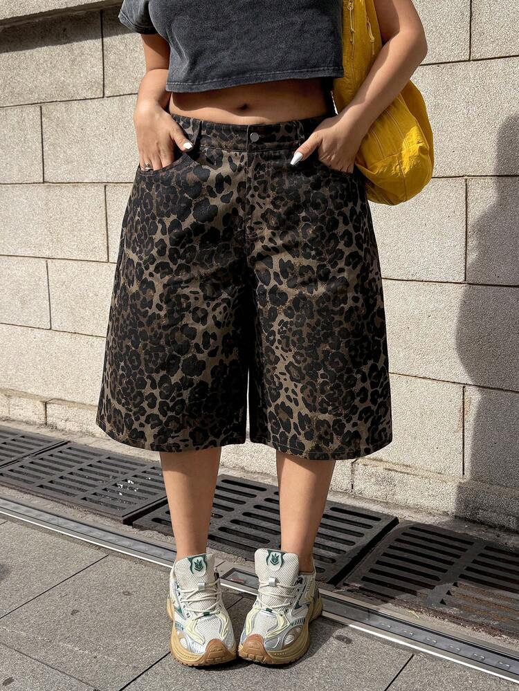 Muchica 2026 Plus Size Women Leopard Print Street Style Casual Shorts, Back To School, Streetwear... | SHEIN
