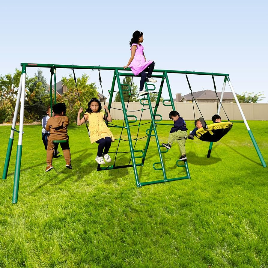 Sportspower Swing Climb and Glide Metal Swing Set 6 in 1: Heavy-Duty A-Frame, Belt Swing, Glider,... | Amazon (US)