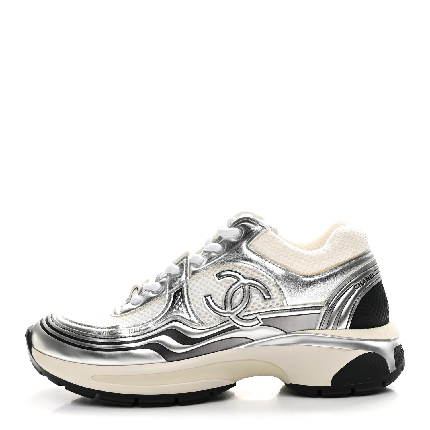 Fabric Laminated Calfskin Stretch CC Sneakers 36 White Silver | FASHIONPHILE (US)